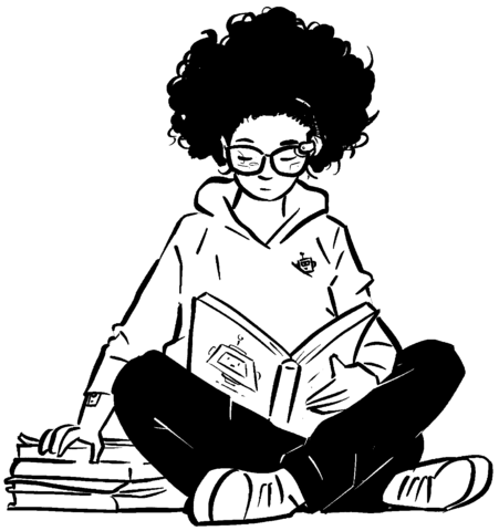 Sci Fi Girl Reading Coloring Page